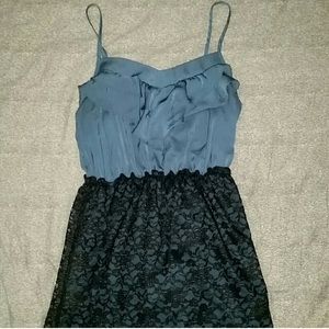 Blue and black lace mini dress